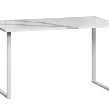 Кухонный стол из камня Стол обеденный Годмар Мрамор Сноу с белым основанием   1627046