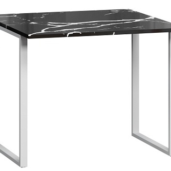 Кухонный стол из камня Стол обеденный Годмар Квадро Мрамор Блэк с белым основанием   1627061