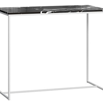 Кухонный стол из камня Стол барный Годмар Мрамор Блэк с белым основанием   1627051